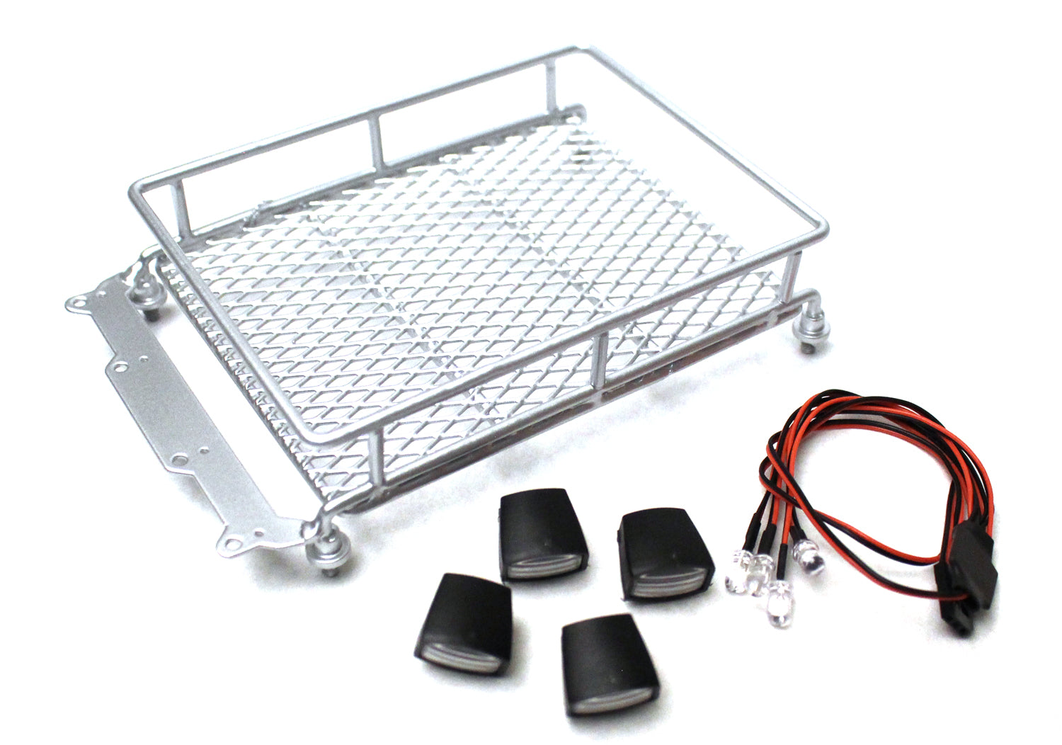 RACERS EDGE RCE3416S 1/10 Scaler Metal Mesh Roof Rack, Oval Lights - Silver