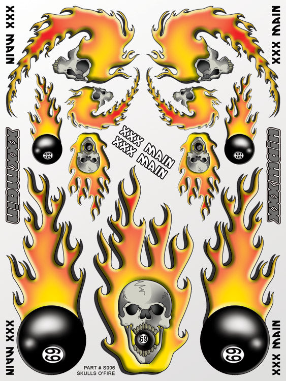 XXX MAIN S006 Skulls O'Fire Sticker Sheet