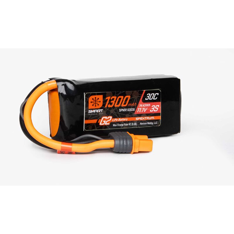 SPEKTRUM SPMX133S30 11.1V 1300mAh 3S 30C Smart G2 LiPo Battery: IC3