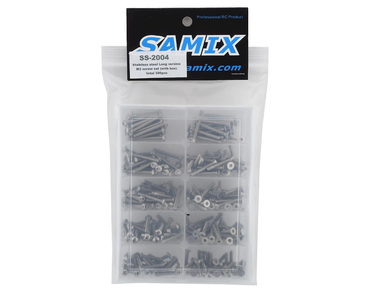 SAMIX SS-2004 Long Stainless Steel 3mm Screw Set w/Plastic Box Flat Head / Button Head