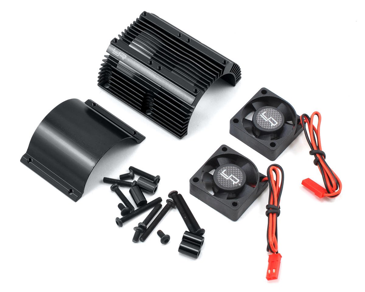 YEAH RACING YA-0261BK 1/8 Twin Fan Aluminum Heat Sink w/2 Fans Black  40.8mm diameter