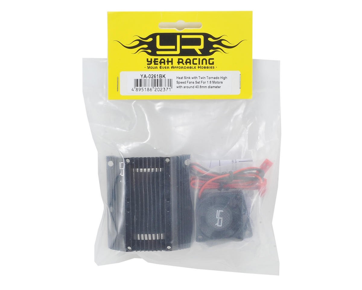 YEAH RACING YA-0261BK 1/8 Twin Fan Aluminum Heat Sink w/2 Fans Black  40.8mm diameter