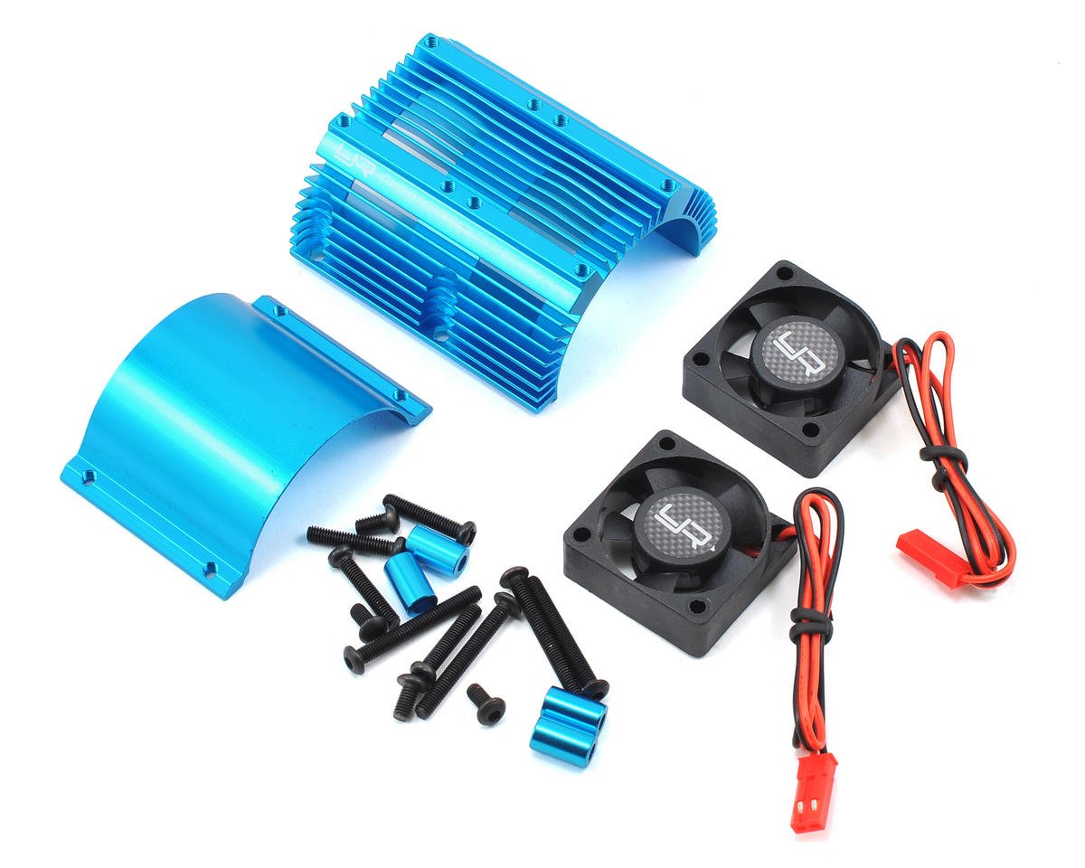 YEAH RACING YA-0261BU 1/8 Twin Fan Aluminum Heat Sink w/2 Fans Blue