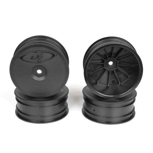 DE RACING DER-SB4-A4B Speedline Buggy Wheels, Black, Front, for Associated B64/B64D and TLR 22 3.0/4.0 (4pcs)