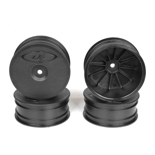 DE RACING DER-SB4-L4B Speedline Buggy Wheels, Black, Front, for Losi 22-4 and Tekno EB410 (4pcs)