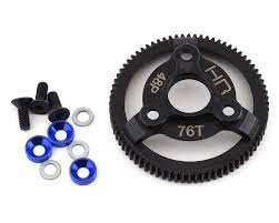 HOT RACING STE876 Steel Spur Gear 76T 48P with Blue Washers, for Traxxas Slash
