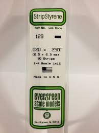 EVERGREEN 129 .020" X .250" Opaque White Polystyrene Strip