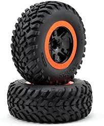 TRAXXAS 5864 Tire & wheel, glued SCT black, orange beadlock wheels SCT off-road racing tires, 2WD front