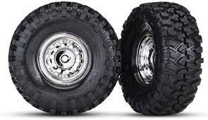 TRAXXAS 8177 Tires and wheels, assembled, glued (1.9" chrome wheels, Canyon Trail 1.9 tires) (2)/ center caps (2)/ decal sheet (requires #8255A extended stub axle)
