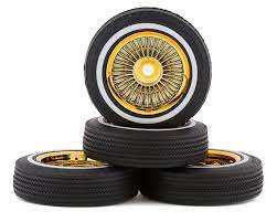 REDCAT RER14434 Whitewall Low Pro Tires and Wheels w/ Knock offs & Wheel Nuts (Gold)(Not Glued) (1Set)