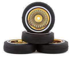 REDCAT RER14434 Whitewall Low Pro Tires and Wheels w/ Knock offs & Wheel Nuts (Gold)(Not Glued) (1Set)