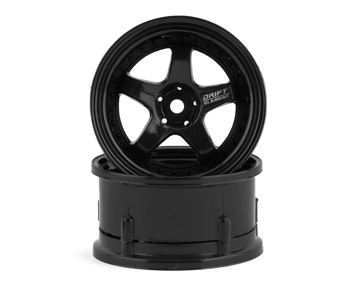 DS RACING DSC-DE-005 Drift Element 5 Spoke Drift Wheels (Triple Black) (2) (Adjustable Offset) w/12mm Hex