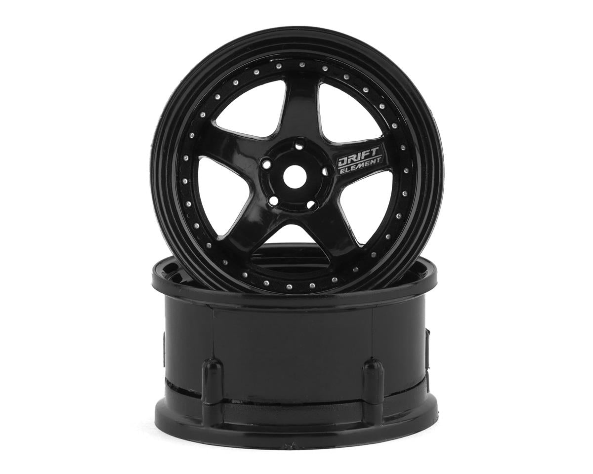 DS RACING DSC-DE-006 Drift Element 5 Spoke Drift Wheels (Triple Black w/Silver Rivets) (2) (Adjustable Offset) w/12mm Hex