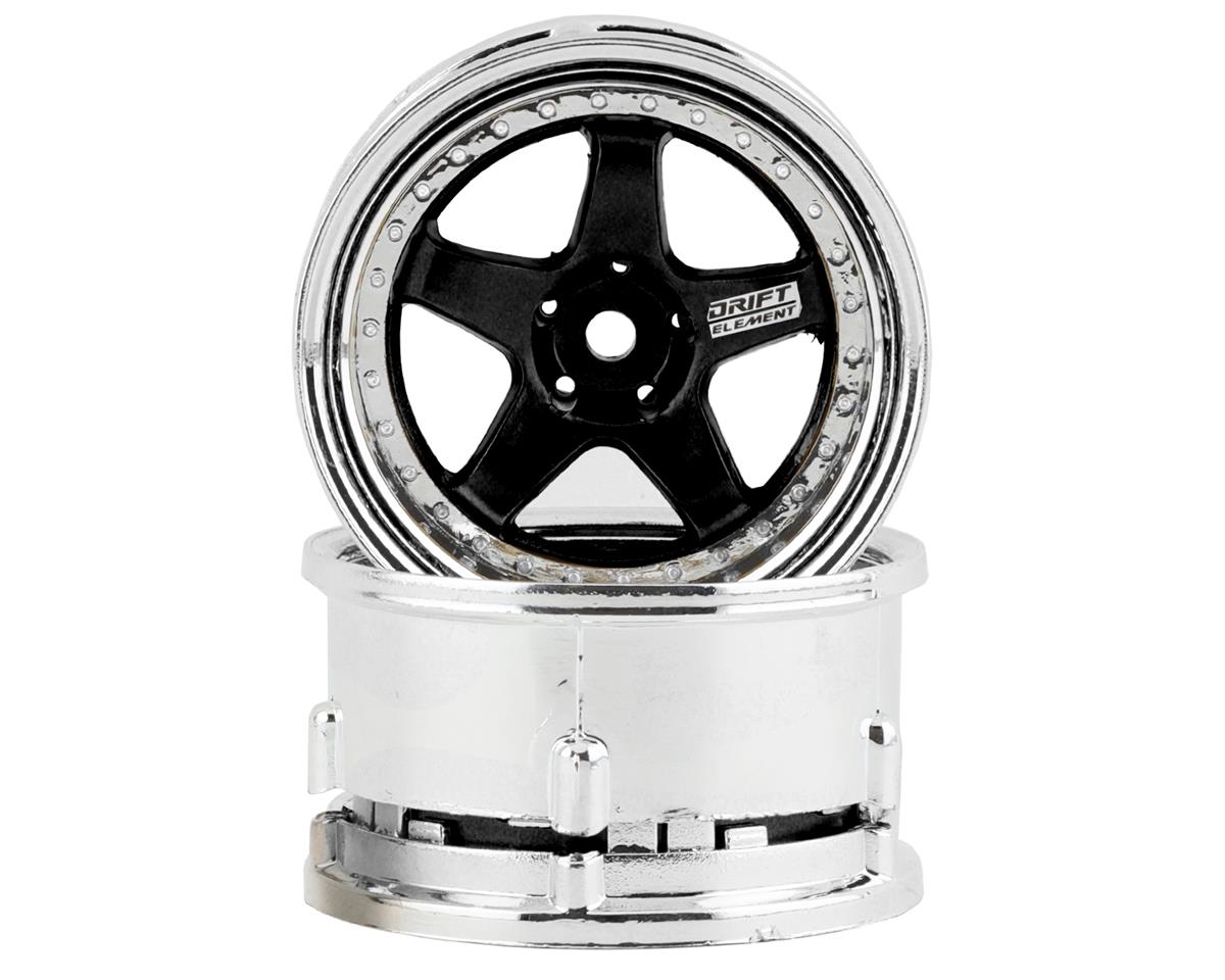DS RACING DSC-DE-012 Drift Element 5 Spoke Drift Wheels (Black & Chrome) (2) (Adjustable Offset) w/12mm Hex