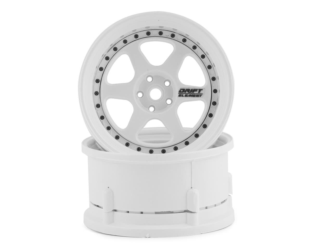 DS RACING DSC-DE-202 Drift Element 6 Spoke Drift Wheels (Triple White w/Black Rivets) (2) (Adjustable Offset) w/12mm Hex