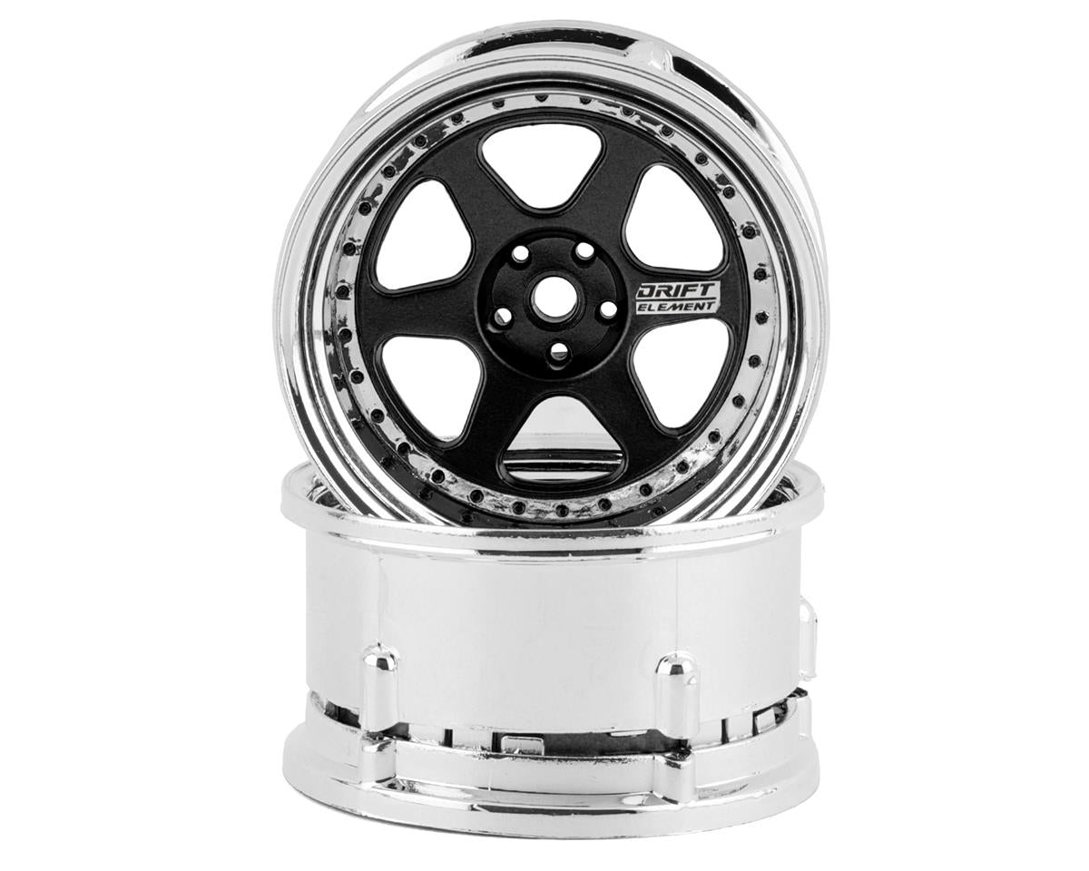 DS RACING DSC-DE-212 Element 6 Spoke Drift Wheels (Black & Chrome) (2) (Adjustable Offset) w/12mm Hex