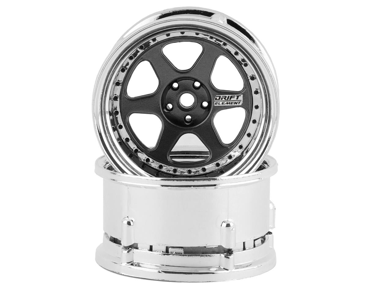 DS RACING DSC-DE-220 Drift Element 6 Spoke Drift Wheels (Gunmetal w/Black Rivets) (2) (Adjustable Offset) w/12mm Hex
