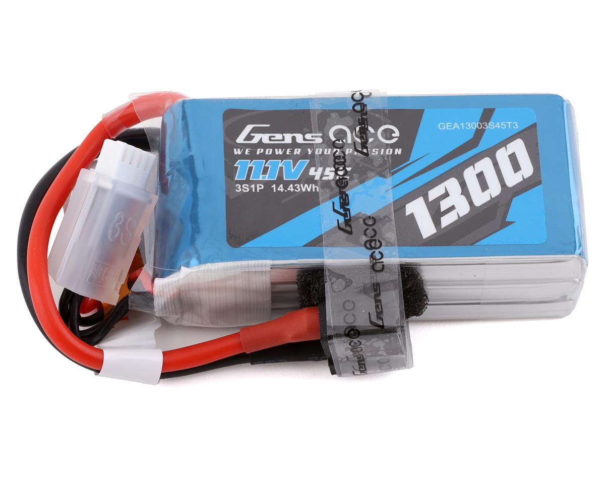 GENS ACE 13003S45T3 3s LiPo Battery Pack 45C 11.1V 1300mAh with Universal Connector - Deans or EC3
