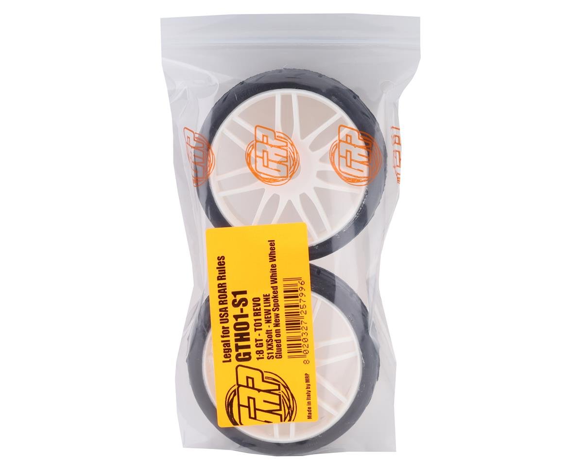 GRP GTH01-S1 GT - TO1 Revo Belted Pre-Mounted 1/8 Buggy Tires White S1 17mm Hex