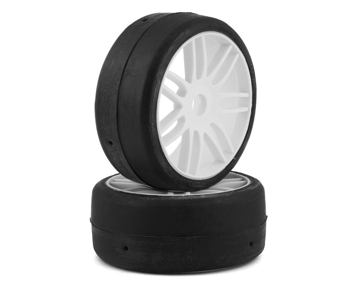 GRP GTH02-S1 GT - TO2 Slick Belted Pre-Mounted 1/8 Buggy Tires White S1 17mm Hex