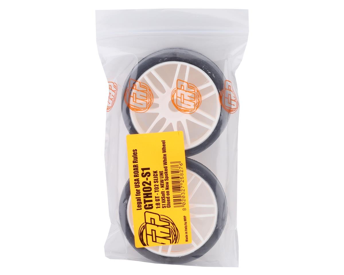 GRP GTH02-S1 GT - TO2 Slick Belted Pre-Mounted 1/8 Buggy Tires White S1 17mm Hex