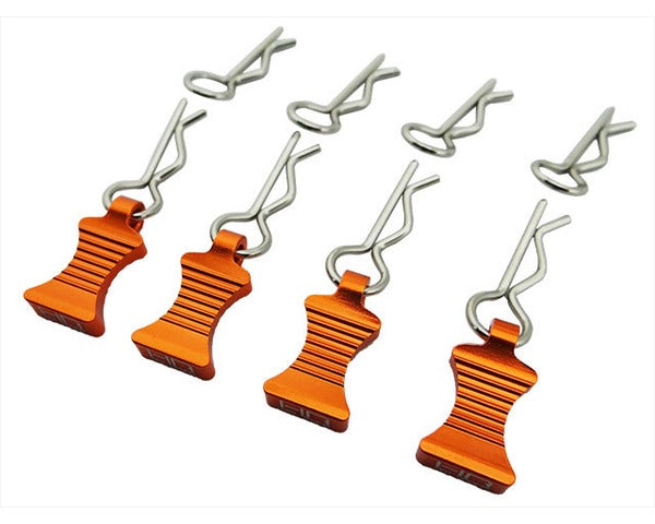 HOT RACING AC03EZ03 1/10 Aluminum EZ Pulls w/Body Clips Orange (4)
