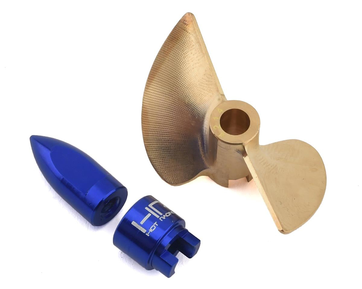HOT RACING SPN1000ME Traxxas Spartan/M41 Pro Brass Prop w/Nut & Drive Dog (Brass/Blue)