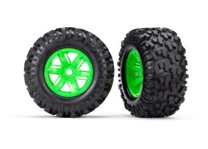 TRAXXAS 7772G Tires & wheels, assembled, glued X-Maxx green wheels, Maxx AT tires, foam inserts left & right (2)