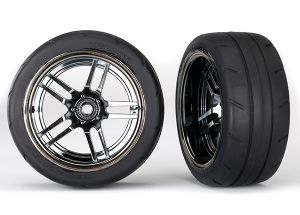 TRAXXAS 8374 Tires & Wheels Assembled Glued Split-Spike Black Wheels 1.9 Response tires Extra Wide Rear (2)