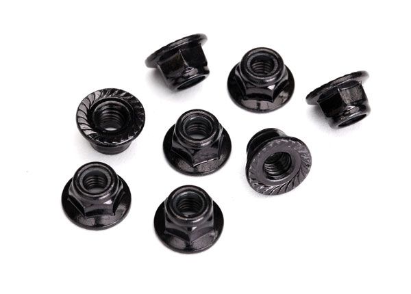 TRAXXAS 8447 Nuts, 5mm flanged nylon locking steel, black serrated (8)