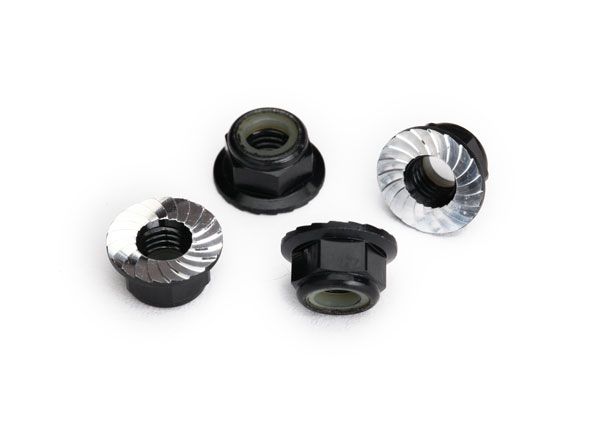 TRAXXAS 8447A Nuts, 5mm flanged nylon locking (aluminum, black-anodized, serrated) (4) For The Ultimate Desert Racer UDR