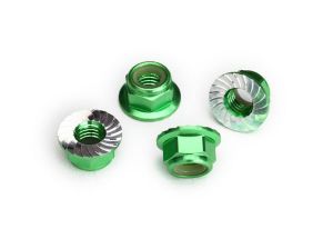 TRAXXAS 8447G Nuts, 5mm flanged nylon locking (aluminum, green-anodized, serrated) (4) For The Ultimate Desert Racer