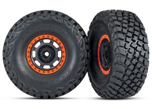 TRAXXAS 8472 Tires and wheels, assembled, glued (Desert Racer wheels, black with orange beadlock, BFGoodrich® Baja KR3 tires) (2) UDR