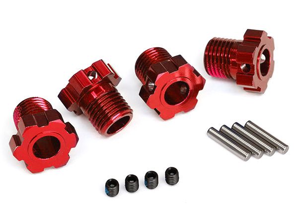 TRAXXAS 8654R Wheel hubs, splined, 17mm red-anodized (4) 4x5 GS (4), 3x14mm pin (4)
