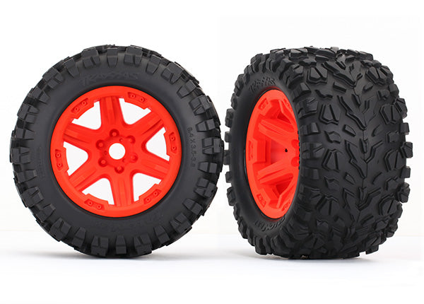 TRAXXAS 8672A Tires & wheels, assembled, glued (orange wheels, Talon EXT tires, foam inserts) (2) (17mm splined) (TSM rated)