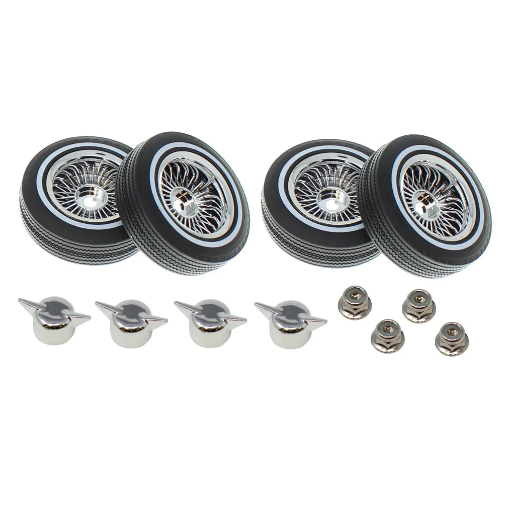 REDCAT BS286-001 Whitewall Low Pro Tires and Wheels w/ Knock offs & Wheel nuts (Chrome)(Not Glued) (1Set)