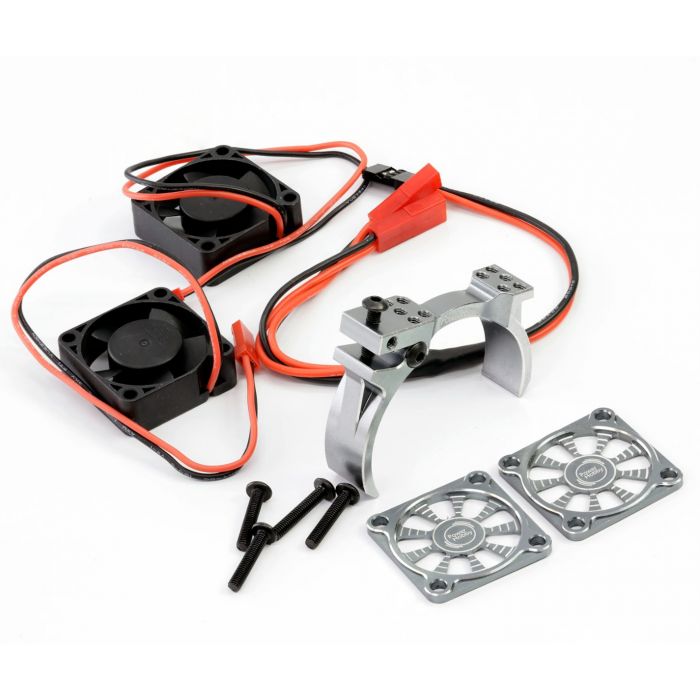 POWER HOBBY PH1297GUNMETAL 1/10 Aluminum Heatsink Mount 30mm Twin Turbo Cooling Fans 28K Gunmetal 36-38mm motor mount diameter
