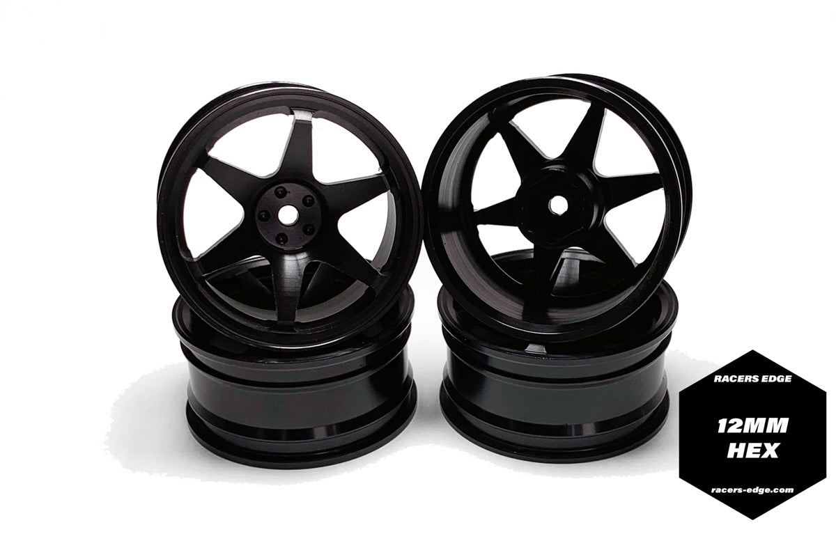 RACERS EDGE RCE3471 1/10 On-Road Drifting Car Wheels, 6V Style, Black Anodized Aluminum (4pcs)