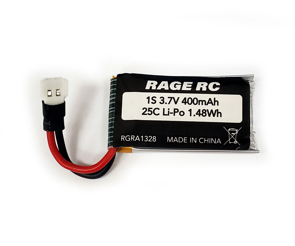 RAGE RC RGRA1328 3.7V 400mAh 25C LiPo Battery; Micro Warbirds, Tempest 600, Super Cub MX, Super Cub MX4