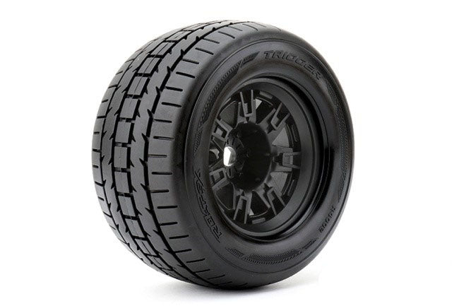 ROAPEX ROPR4002-B2 Trigger 1/8 Monster Truck Tires Mounted on Black Wheels, 1/2" Offset, 17mm Hex (1 pair)