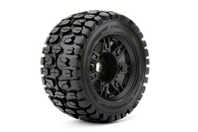 ROAPEX ROPR4003-B2 Tracker 1/8 Monster Truck Tires Mounted on Chrome Black Wheels, 0" Offset, 17mm Hex (1 pair)