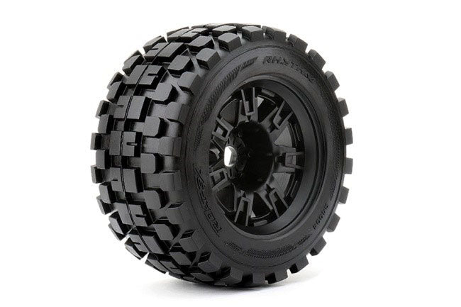ROAPEX ROPR4004-B0 Rythm 1/8 Monster Truck Tires Mounted on Black Wheels, 0" Offset, 17mm Hex (1 pair)