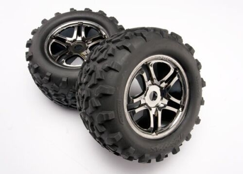TRAXXAS 4983A Tires & wheels assembled, glued SS Split Spoke black chrome wheels, Maxx tires 6.3"