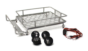 RACERS EDGE RCE3419S 1/10 Scaler Metal Grid Roof Rack, Round Lights - Silver