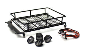 RACERS EDGE RCE3416BK 1/10 Scaler Metal Mesh Roof Rack, Oval Lights - Black