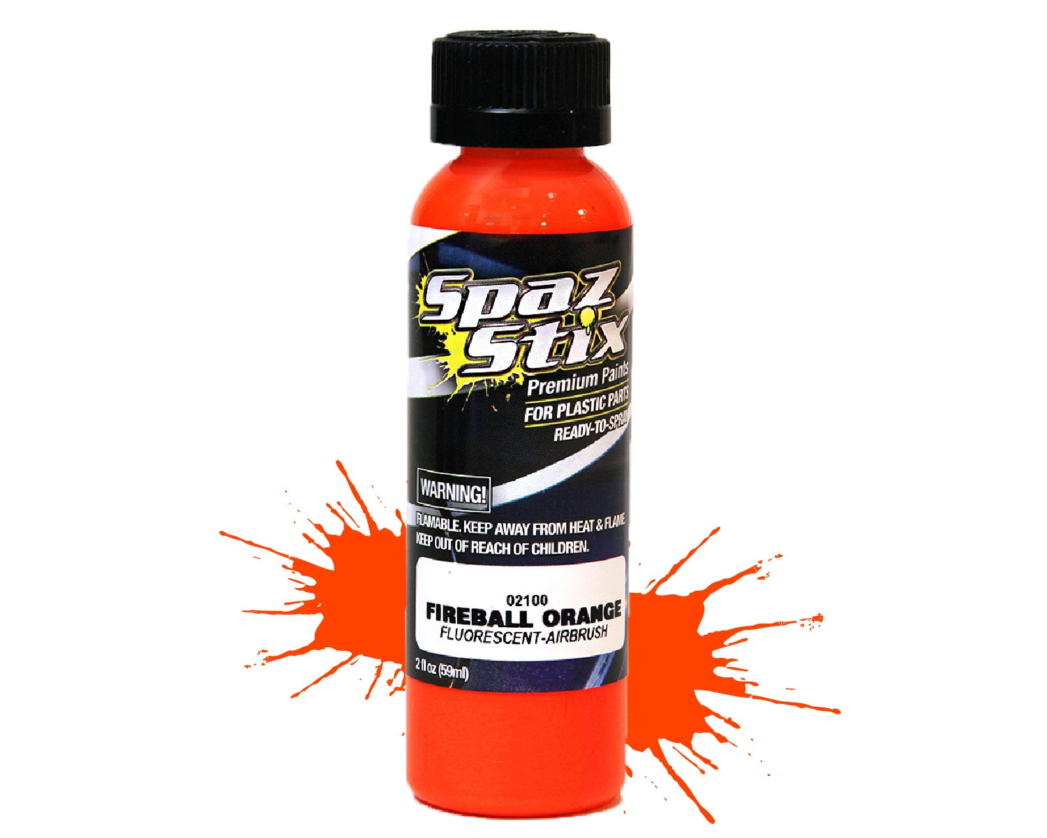 SPAZ STIX 02100 Fireball Orange Fluorescent Airbrush Ready Paint, 2oz