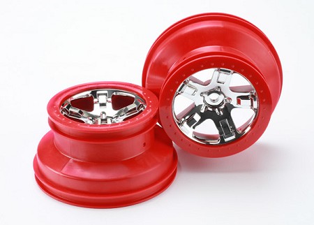 TRAXXAS 5868 Wheels, SCT chrome, red beadlock style, dual profile 2.2 outer 3.0 inner 4WD front / rear, 2WD rear only (2)