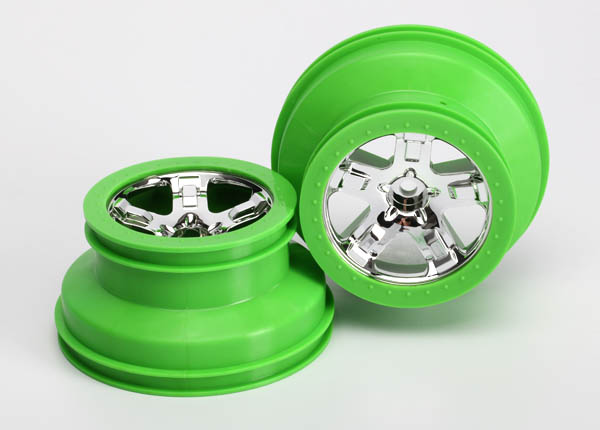 TRAXXAS 5866 Wheel SCT Chrm Grn Beadlock 2WD Fr Only (2)