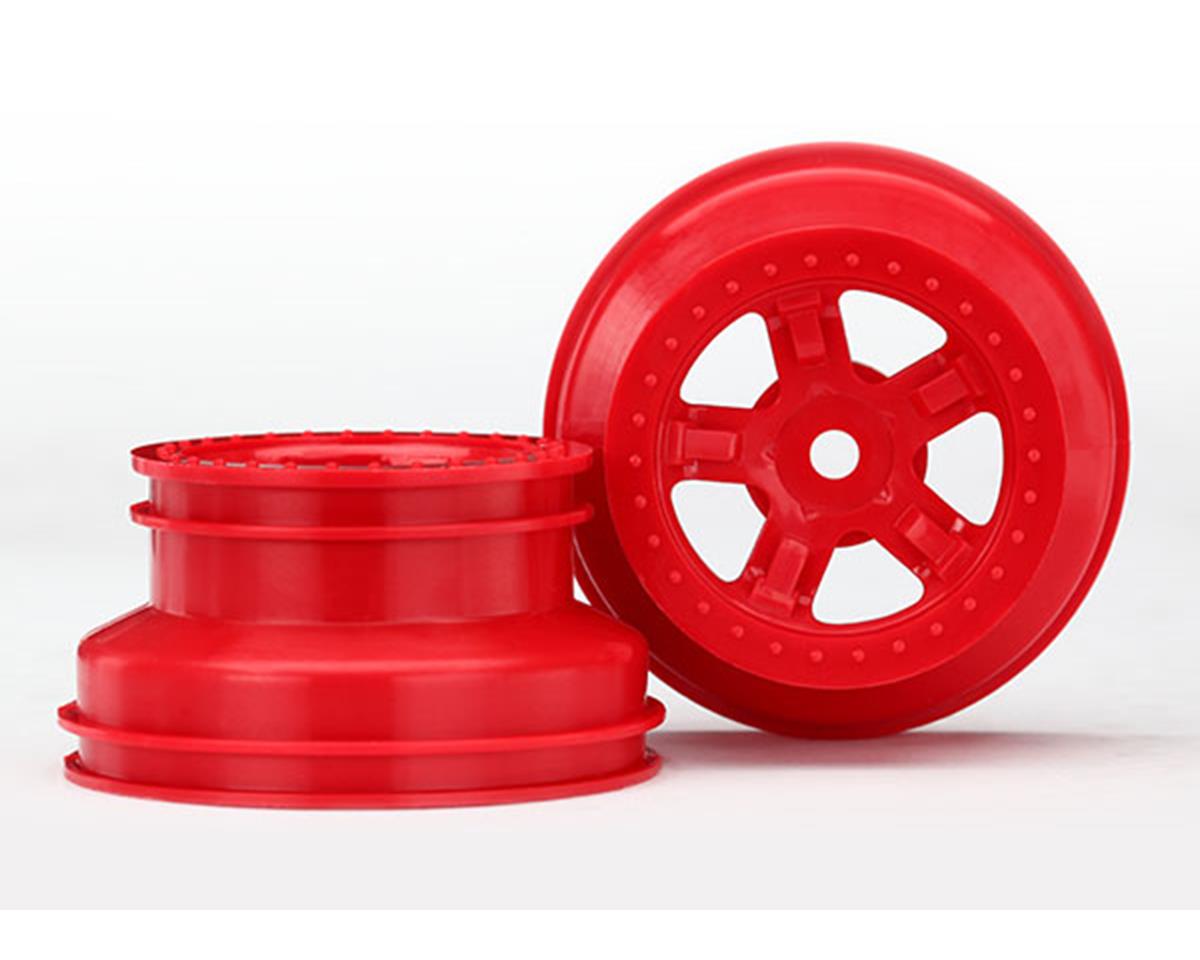TRAXXAS 7673R Wheels, SCT red, beadlock style, dual profile 1.8 inner, 1.4 outer (2) PRERUNNER