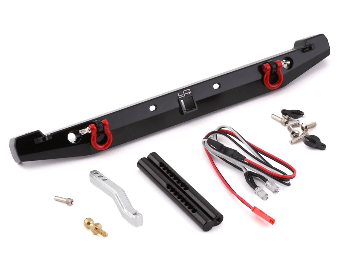 YEAH RACING TRX4-058BK TRX-4/SCX10 II Aluminum Rear Bumper w/LEDs & Tow Hook (Black)